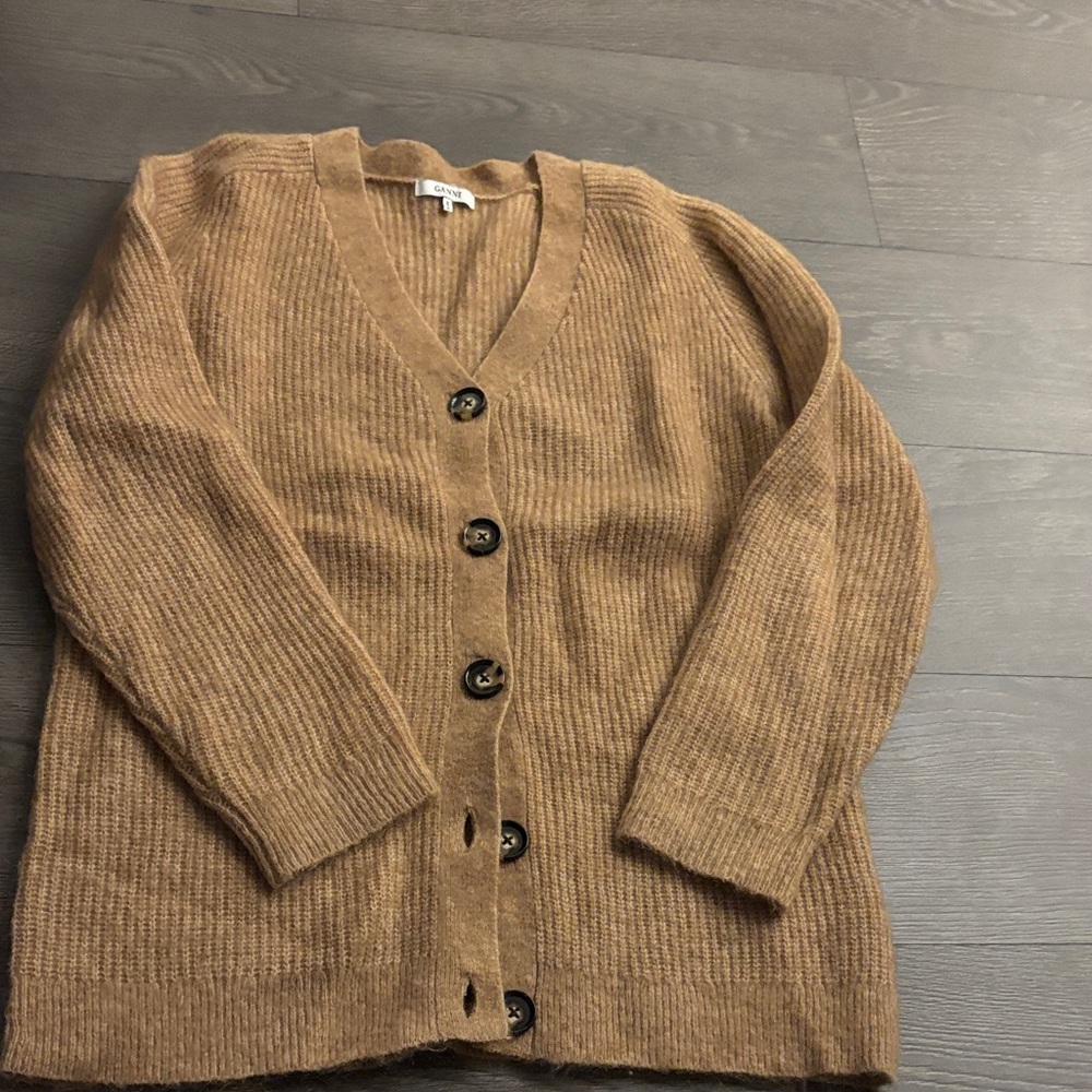 Ganni Tan V-Neck Cardigan